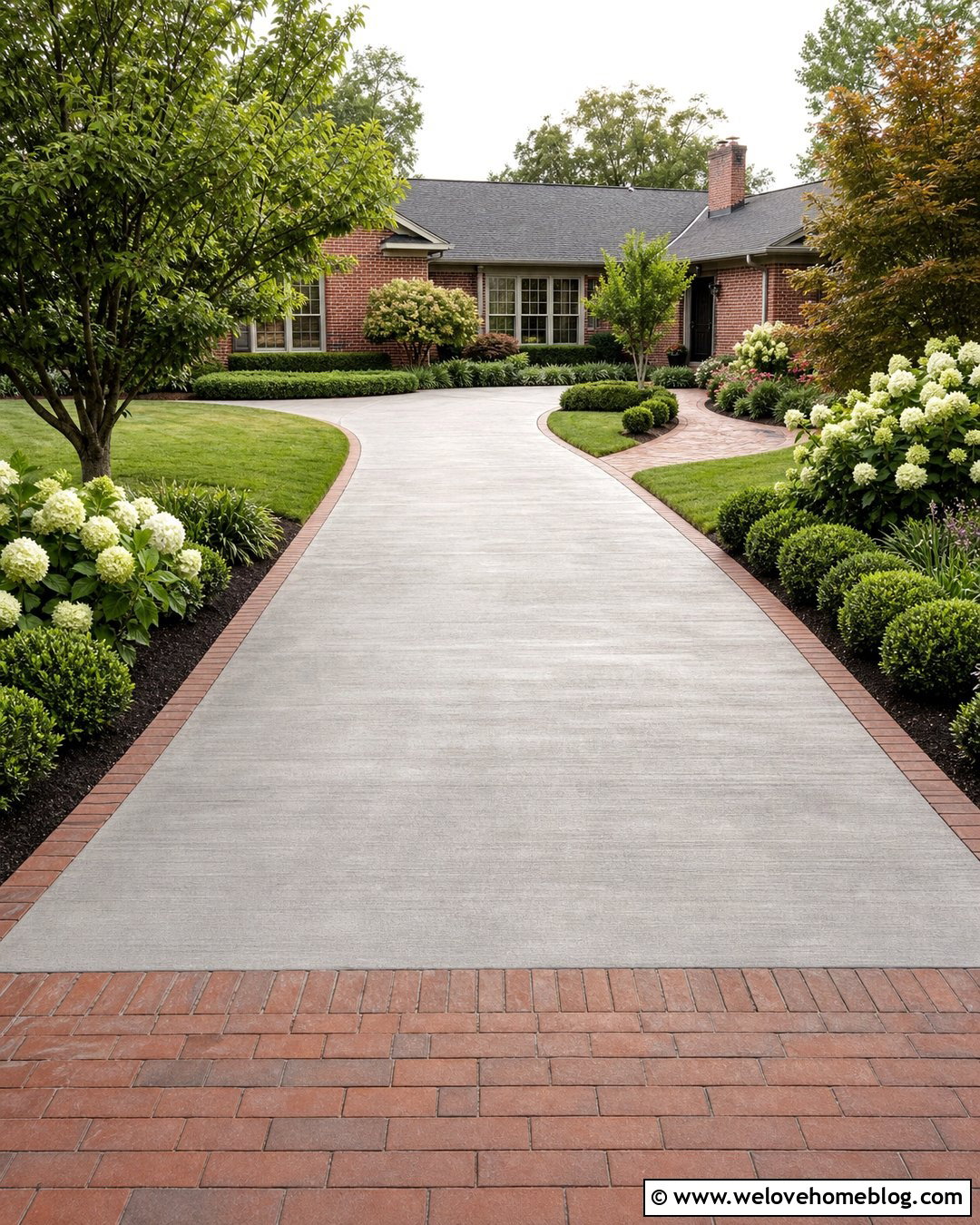 Driveway With Brick Garden Borders - 50 Driveway Landscaping Ideas