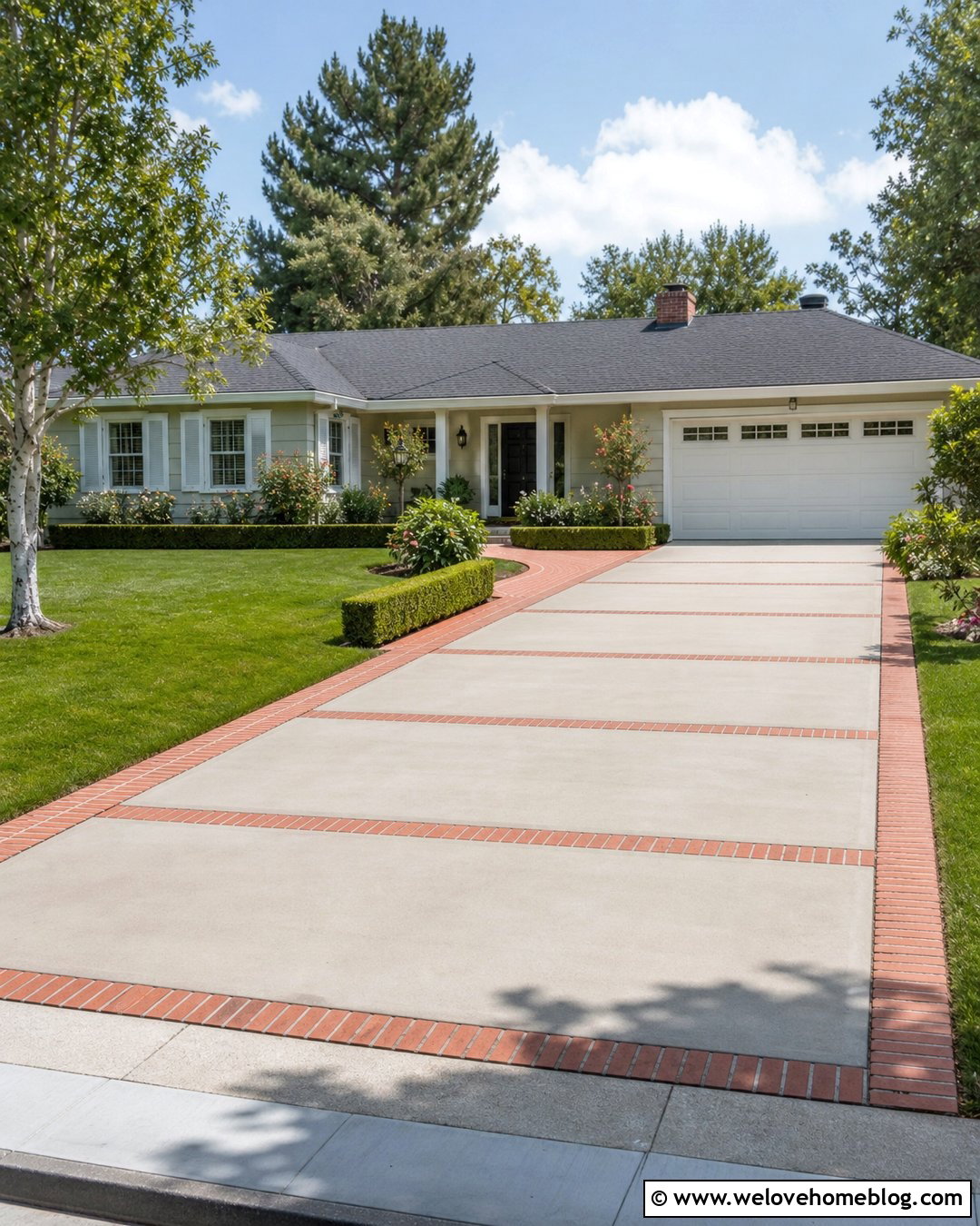 Driveway With Brick Ribbon Bands - 50 Driveway Ideas