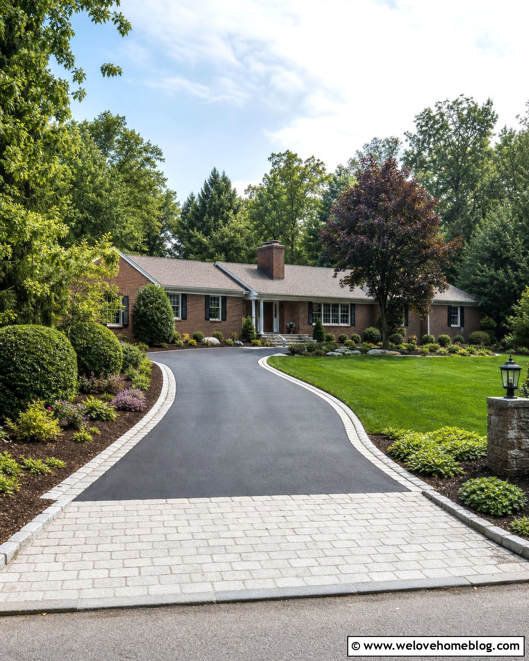 Driveway With Cobblestone Garden Edging - 50 Driveway Landscaping Ideas