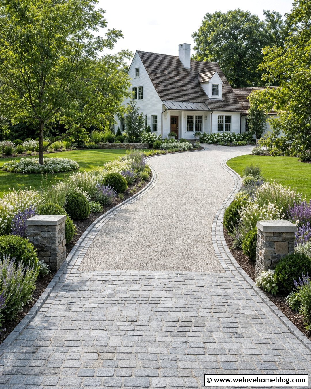 Driveway With Cobblestone Garden Edging - 40 driveway front garden ideas