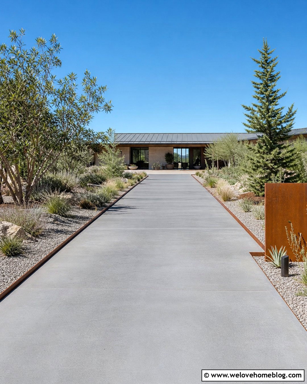 Driveway With Corten Steel Curb - 25 Driveway Curb Ideas