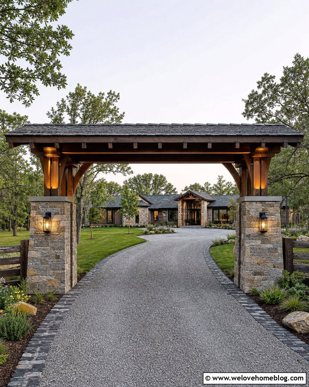 Driveway With Covered Entry Gate - 50 Driveway Ideas