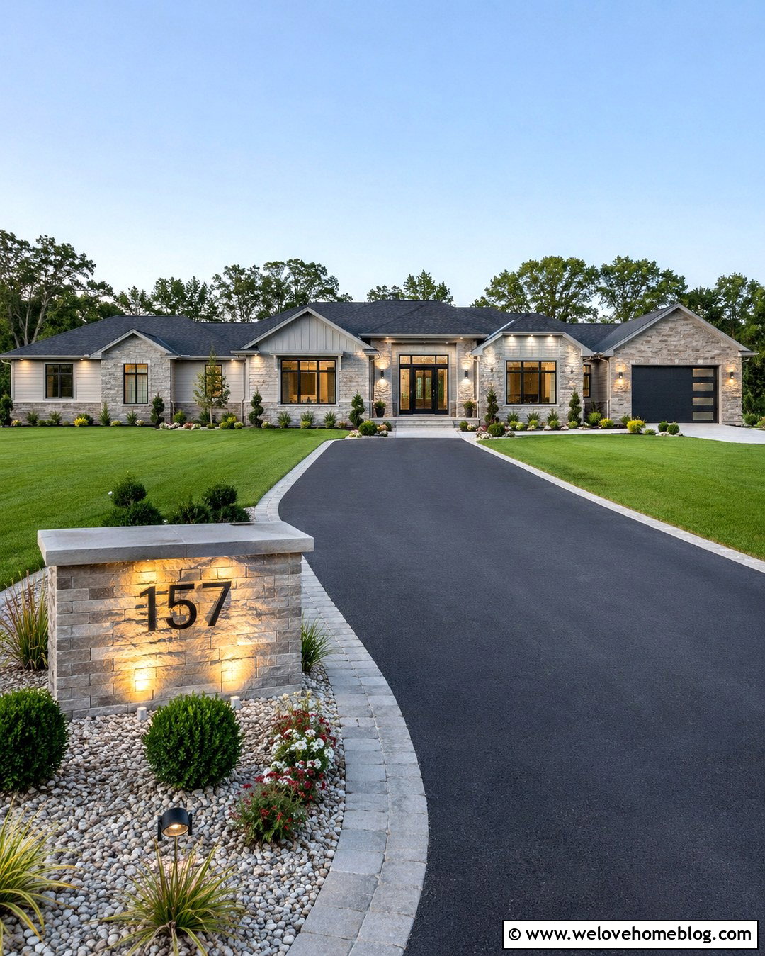 Driveway With Decorative Address Sign - 20 Driveway Decoration Ideas