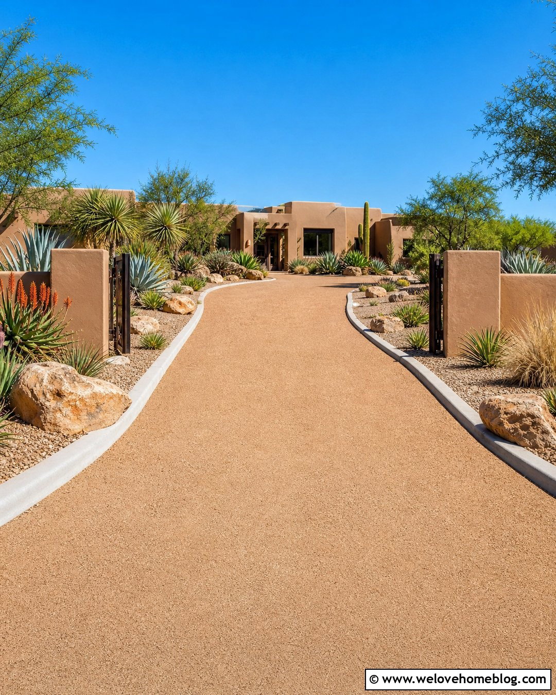 Driveway With Desert Landscaping - 50 Driveway Landscaping Ideas