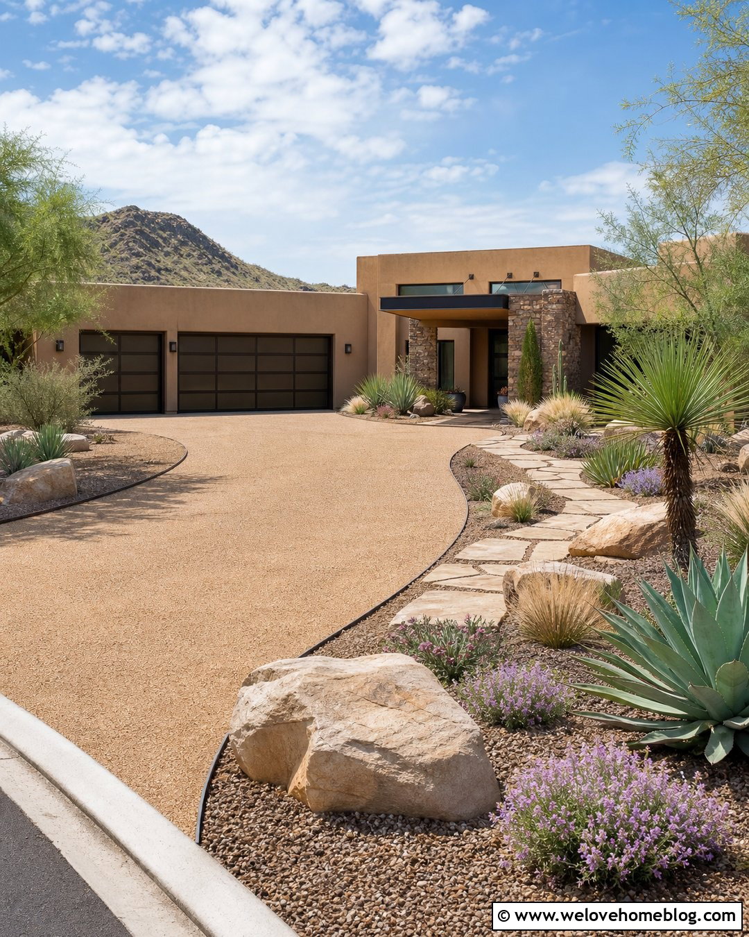 Driveway With Desert Rock Landscaping - 40 landscaping along driveway ideas