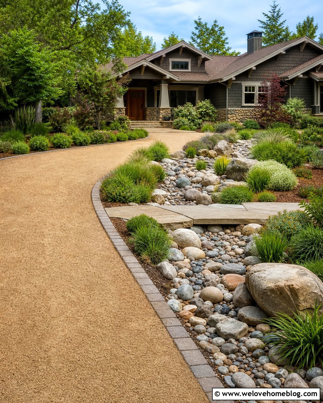 Driveway With Dry Creek Drainage - 20 natural driveway landscaping ideas