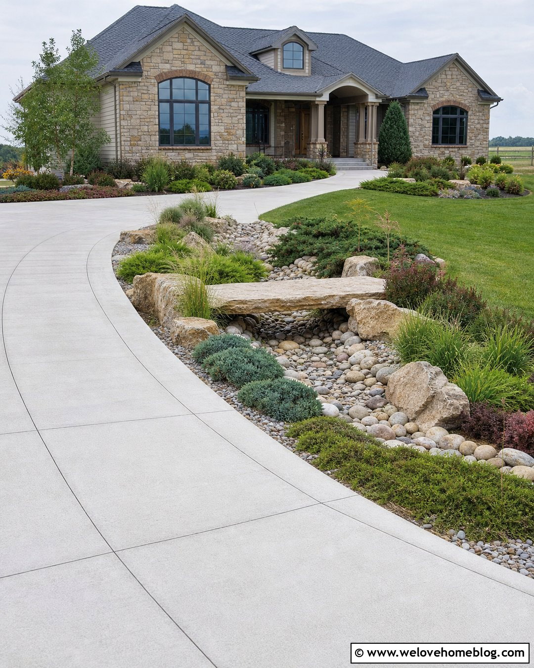 Driveway With Dry Creek Landscaping - 25 front yard landscaping with driveway ideas