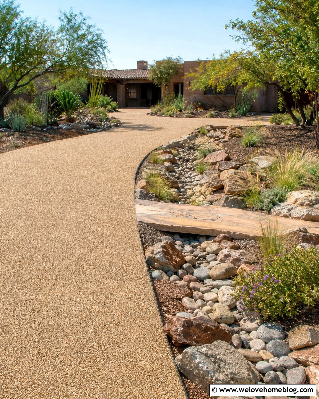 Driveway With Dry Creek Lining - 20 Lining Driveway Ideas