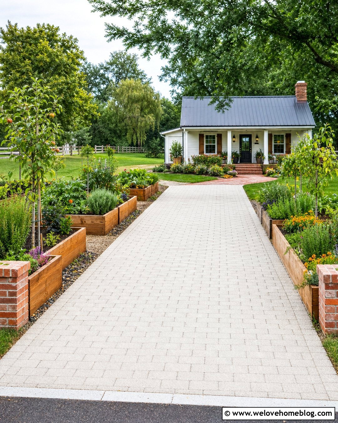 Driveway With Edible Garden Borders - 50 Driveway Landscaping Ideas