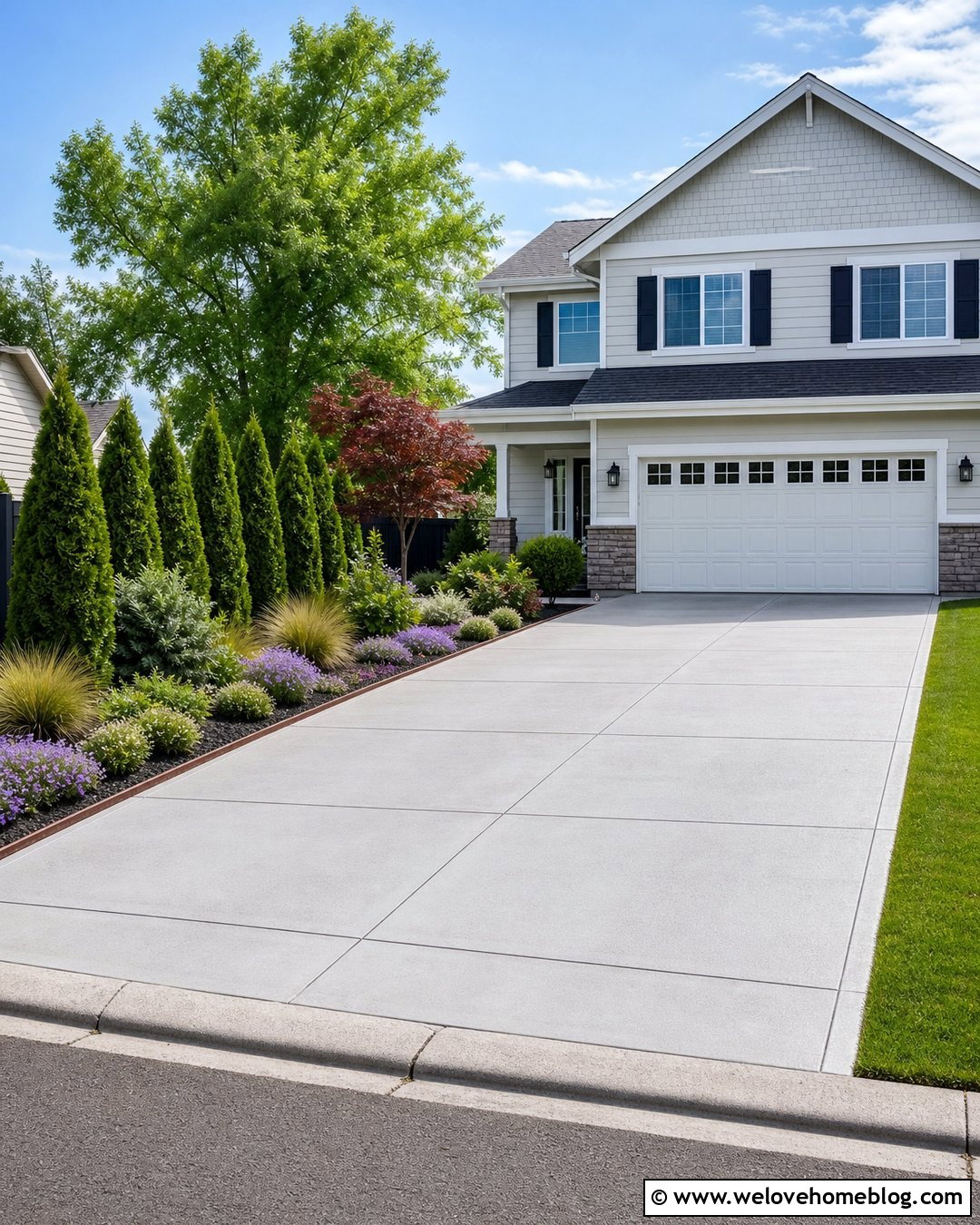 Driveway With Evergreen Privacy Planting - 40 Front Driveway Landscaping Ideas