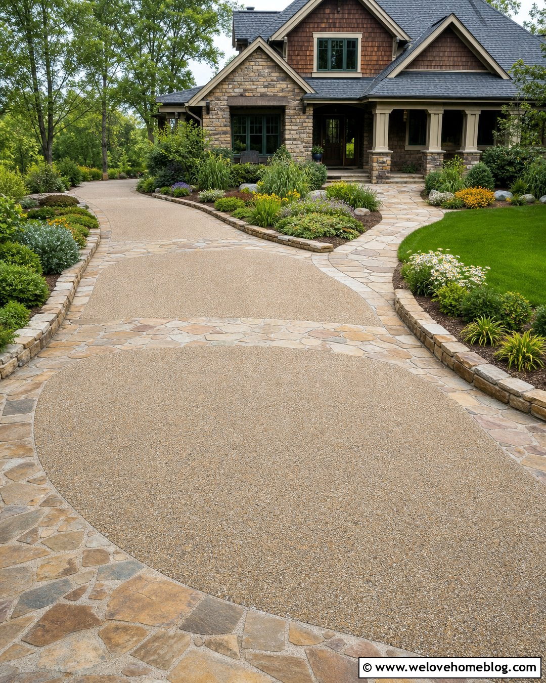 Driveway With Flagstone Accents - 50 Driveway Ideas