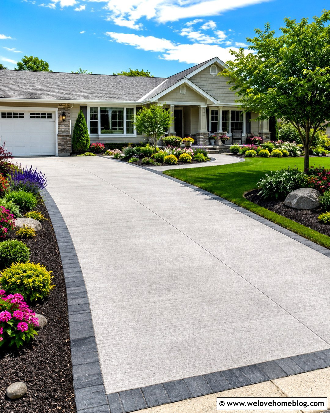Driveway With Flower Bed Border - 20 Driveway Decoration Ideas