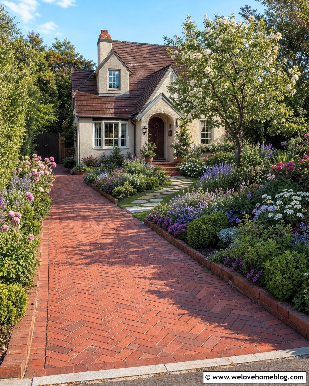 Driveway With Flowering Cottage Borders - 20 driveway landscape along ideas