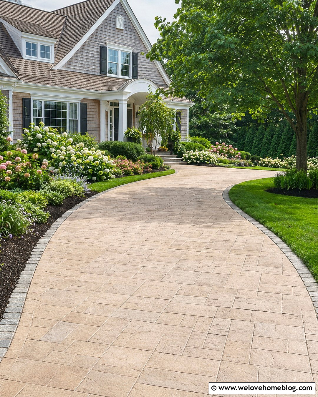 Driveway With Flowering Shrub Borders - 20 Driveway Curb Appeal Tips Ideas