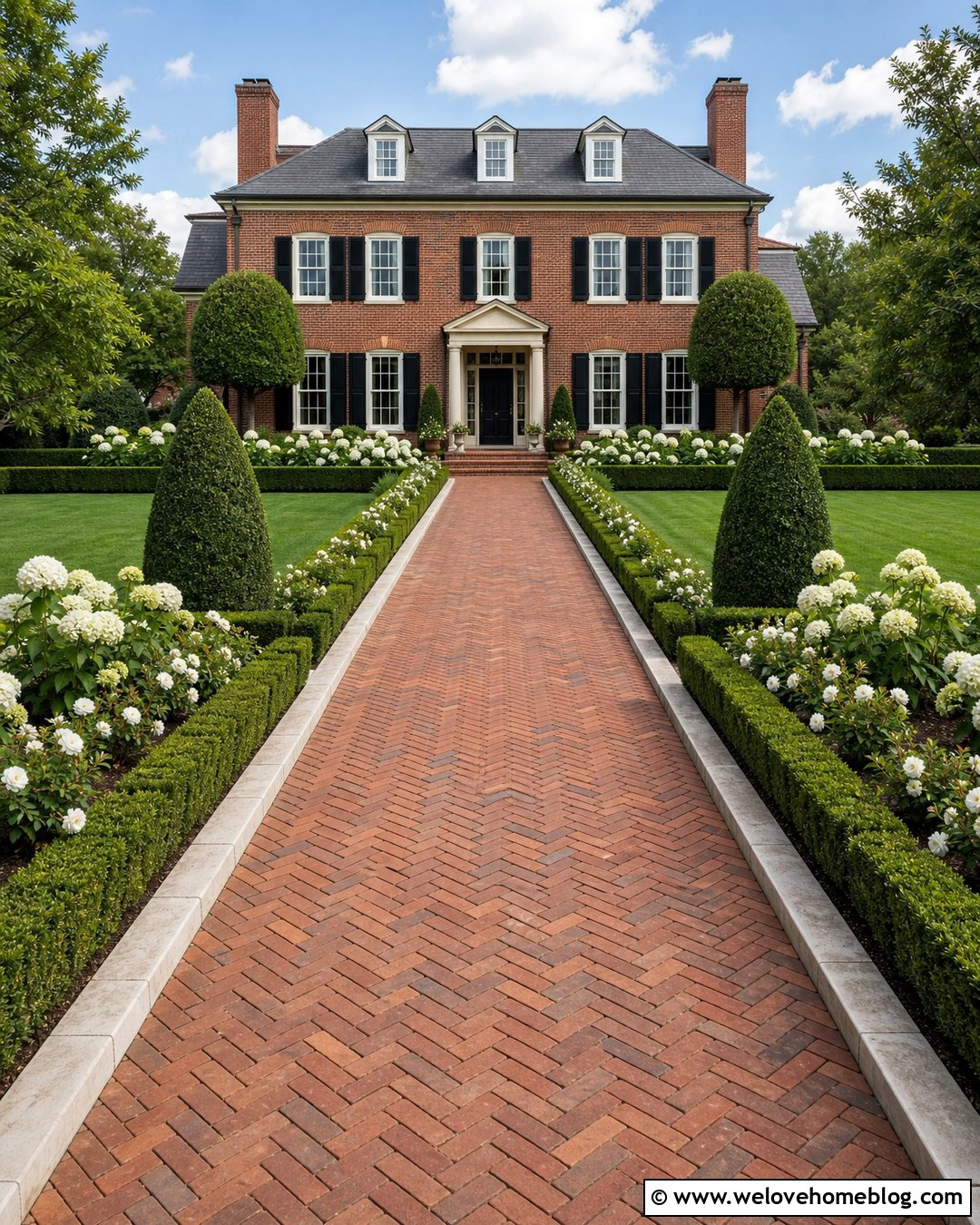 Driveway With Formal Hedge Landscaping - 50 Driveway Landscaping Ideas