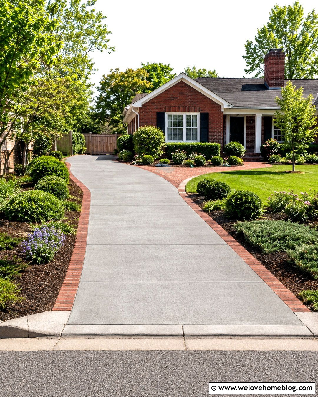 Driveway With Fresh Mulch And Evergreen Borders - 20 Driveway Curb Appeal Tips Ideas