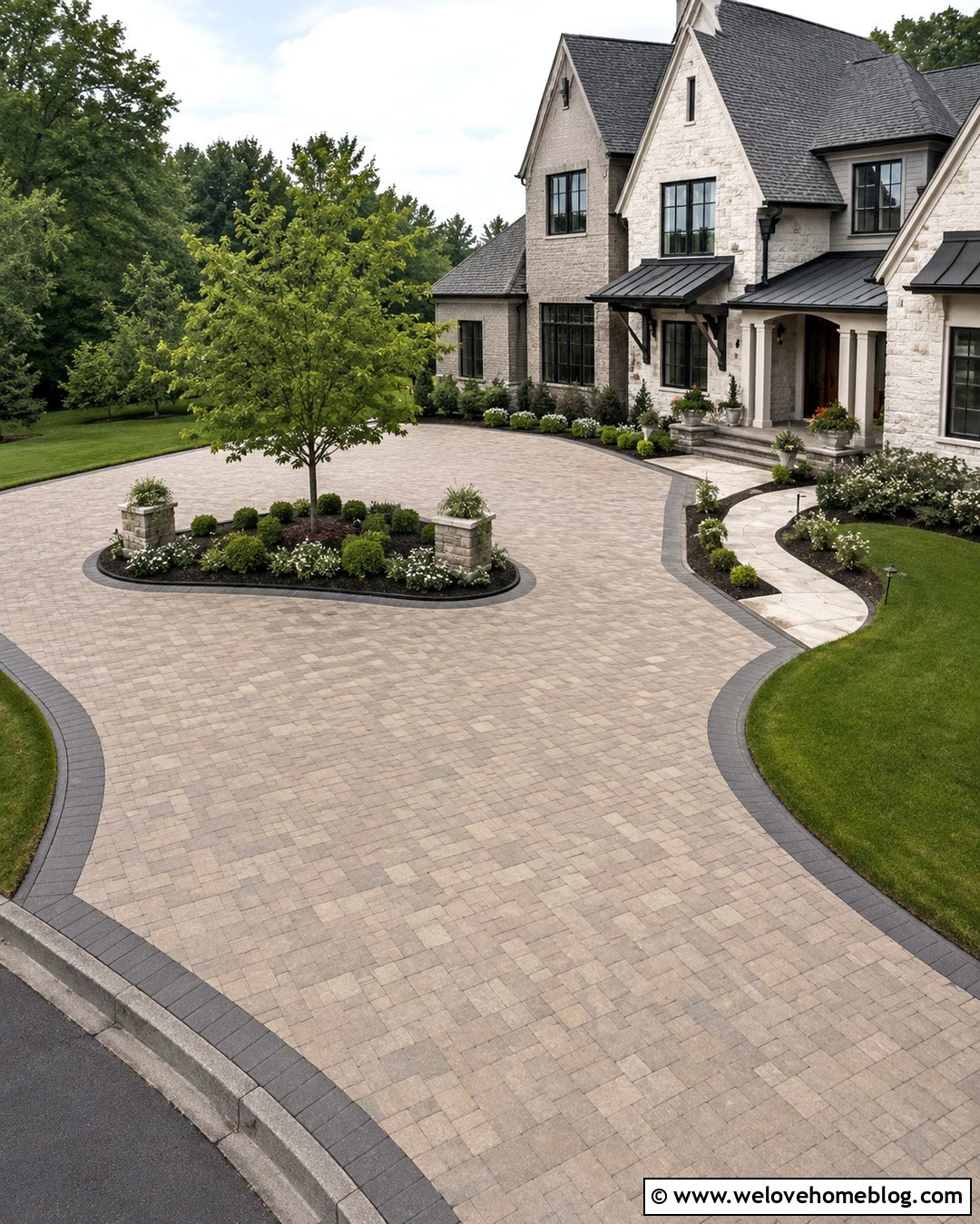 Driveway With Front Yard Parking Court - 20 Front Of House Driveway Ideas