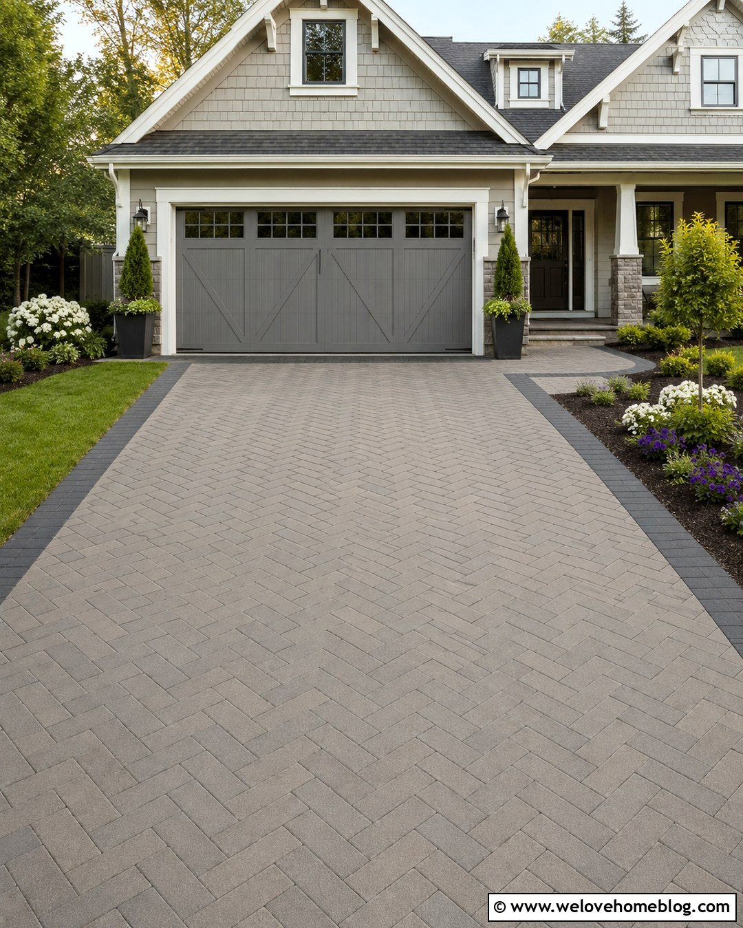 Driveway With Garage Door Accents - 20 Driveway Decoration Ideas