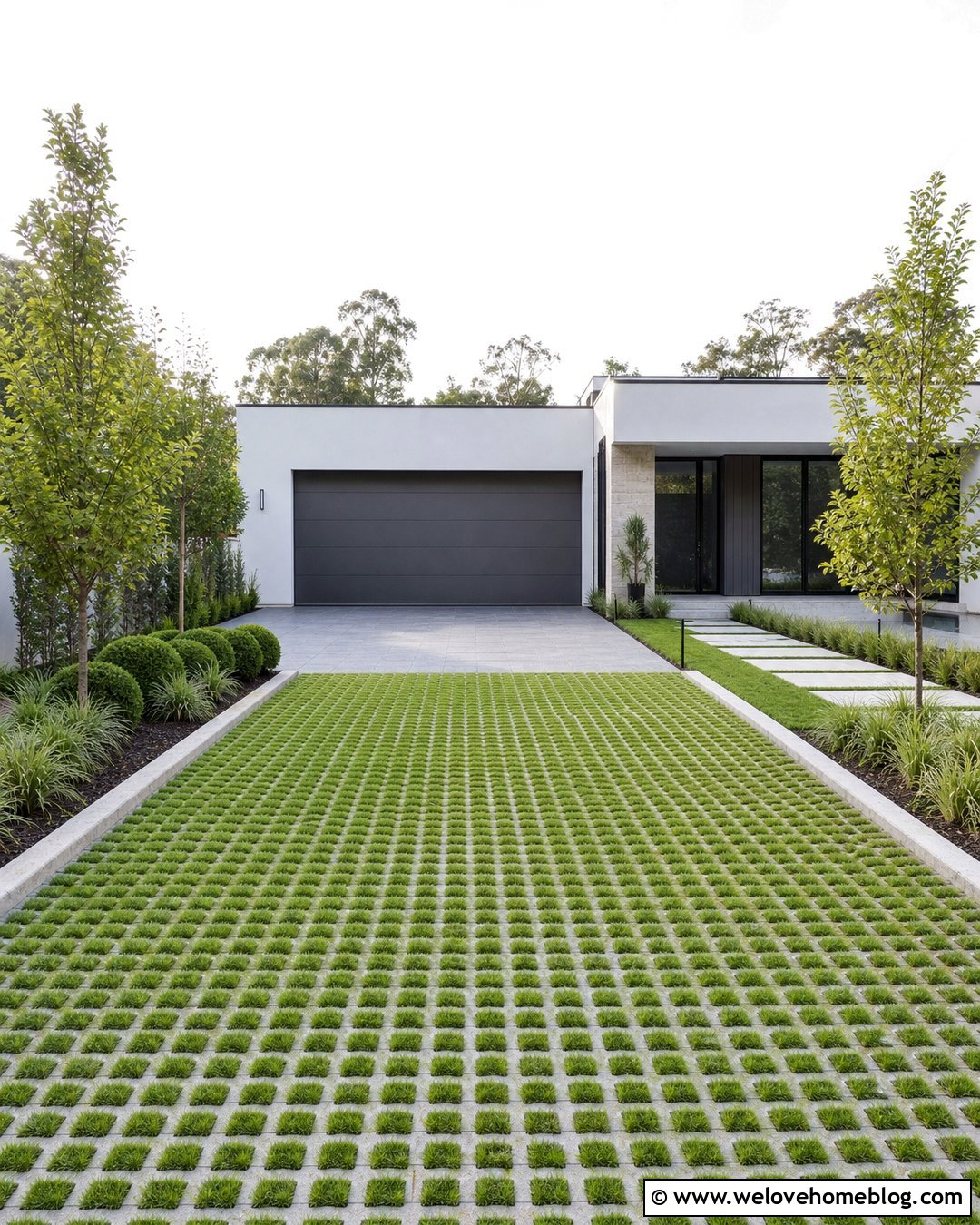 Driveway With Grass Paver Landscaping - 50 Driveway Landscaping Ideas