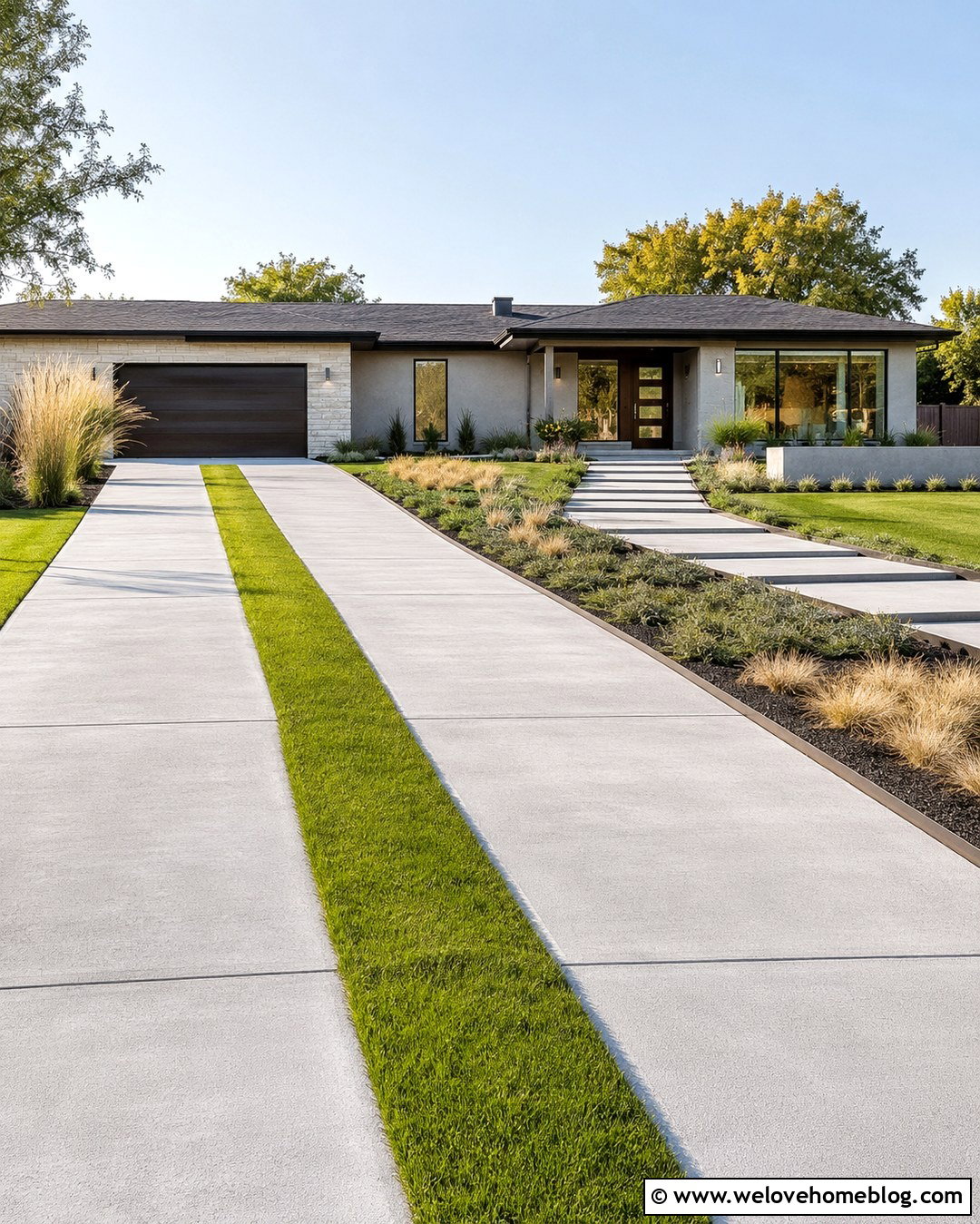 Driveway With Grass Strips Leading To Front Door - 20 Front Door Driveway Ideas