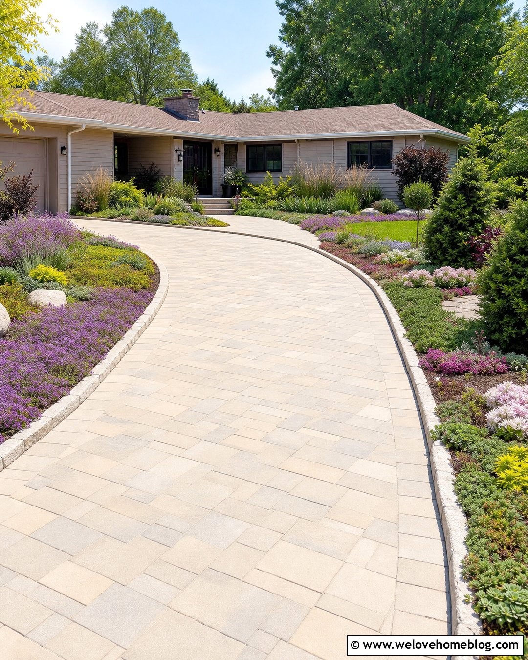 Driveway With Ground Cover Borders - 50 Driveway Landscaping Ideas