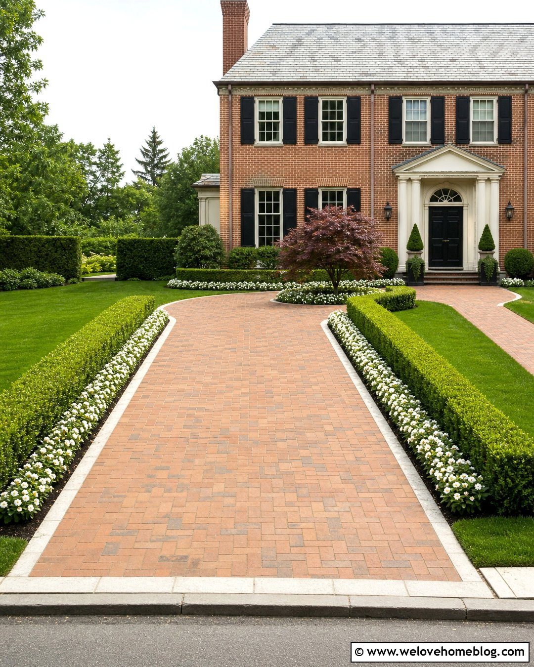 Driveway With Hedge Borders - 40 Front Driveway Landscaping Ideas
