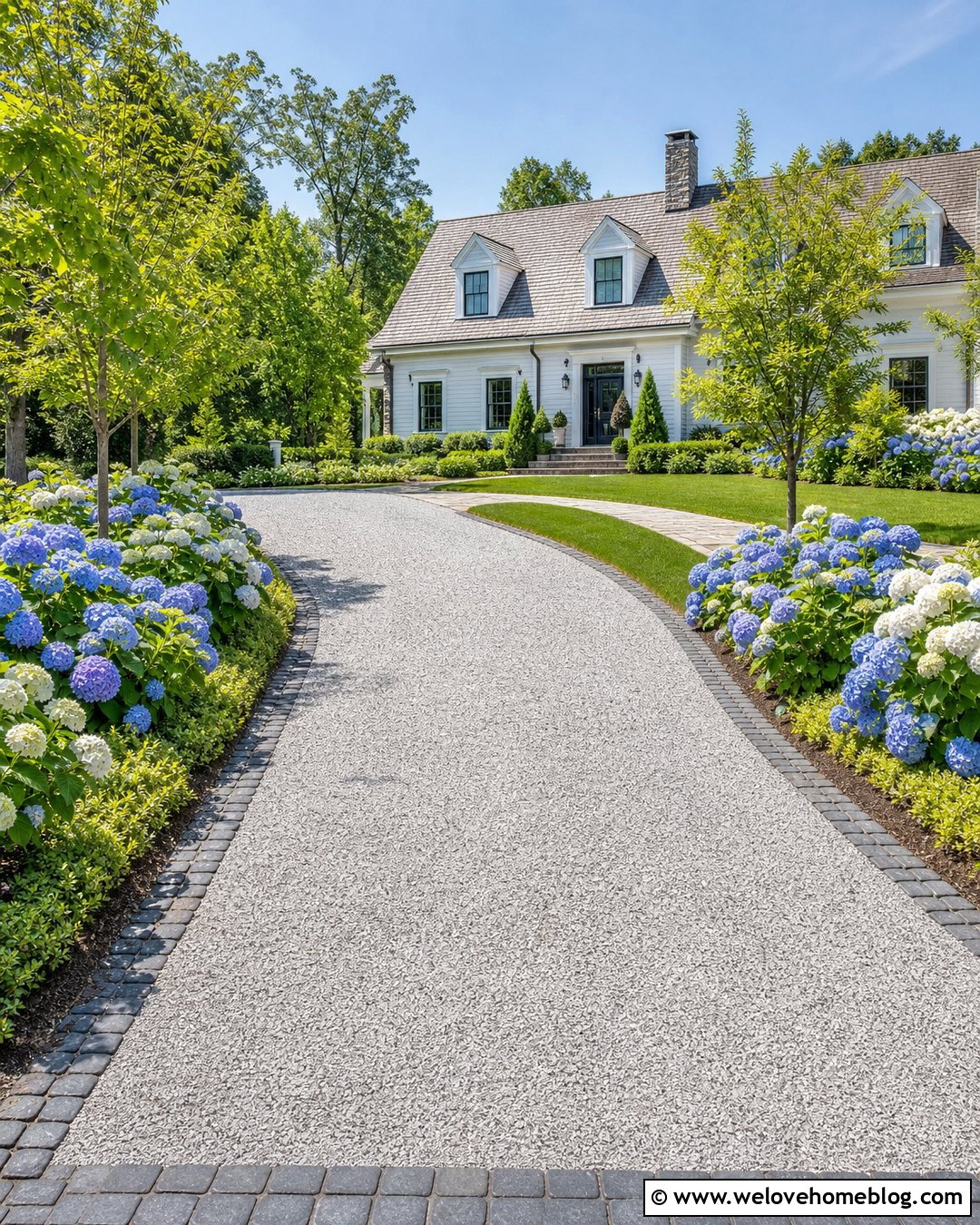 Driveway With Hydrangea Borders - 50 Driveway Ideas