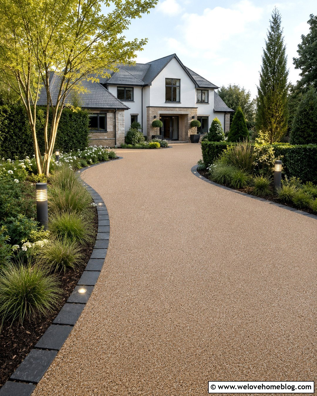 Driveway With Integrated Landscape Lighting - 20 Driveway Landscaping Uk Ideas