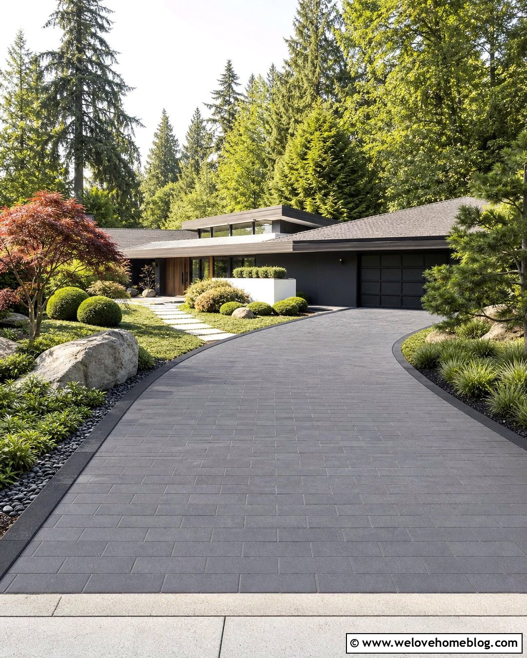Driveway With Japanese Garden Landscaping - 50 Driveway Landscaping Ideas