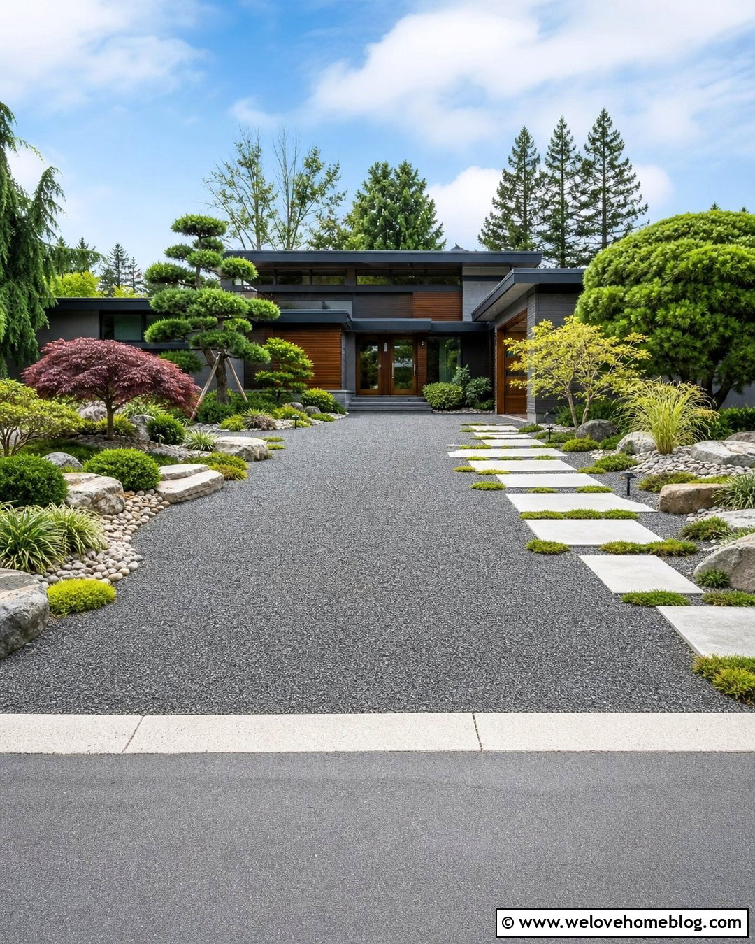 Driveway With Japanese Inspired Garden - 40 driveway front garden ideas