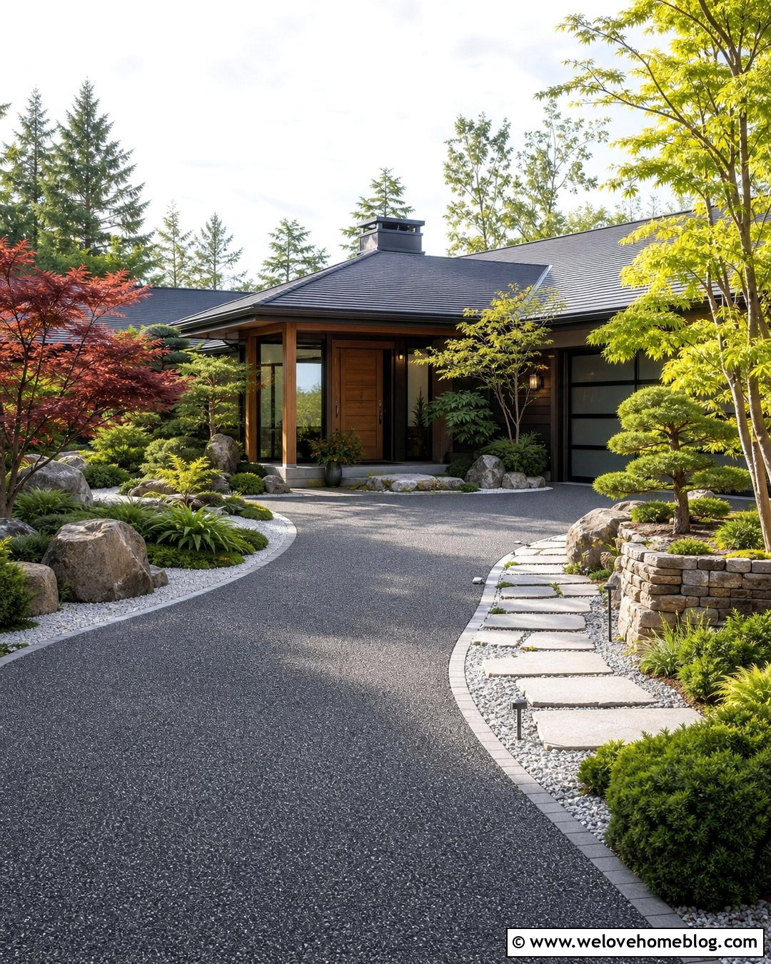 Driveway With Japanese Inspired Landscaping - 40 landscaping along driveway ideas