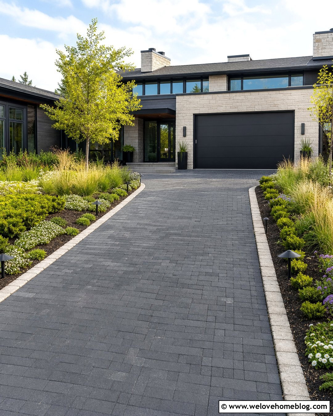 Driveway With Landscape Lighting - 40 Front Driveway Landscaping Ideas