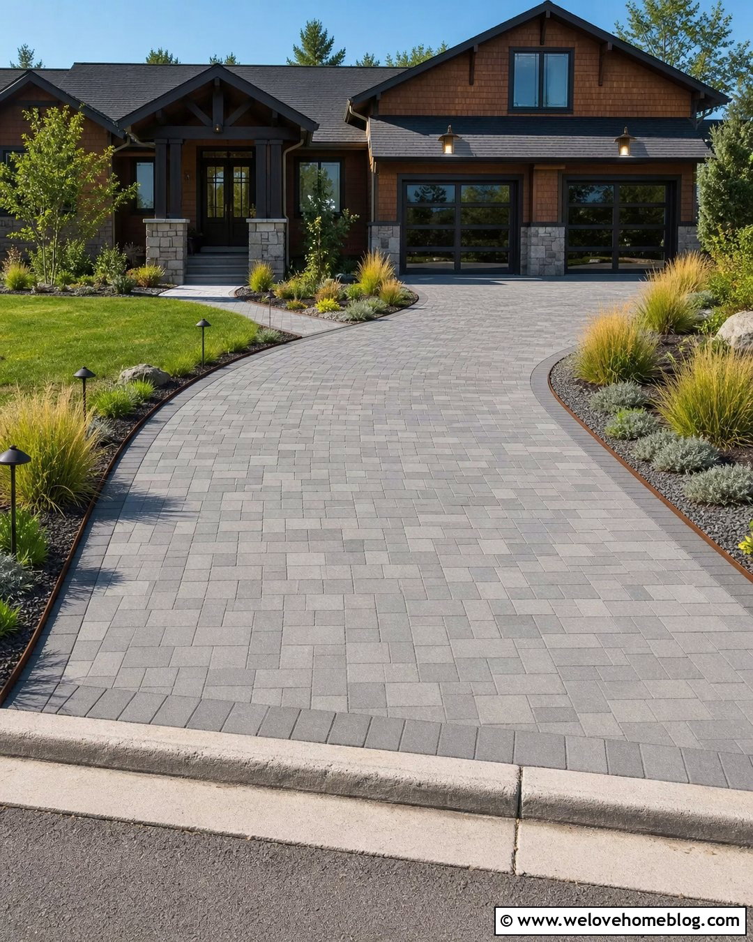 Driveway With Landscape Lighting And Grasses - 40 landscaping along driveway ideas