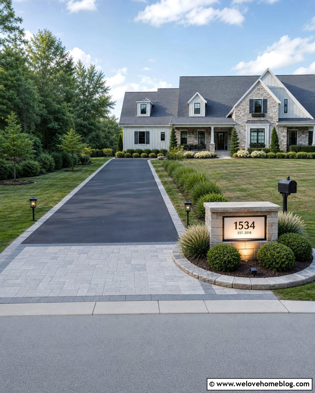 Driveway With Lighted Address Sign - 25 Driveway With Lights Ideas