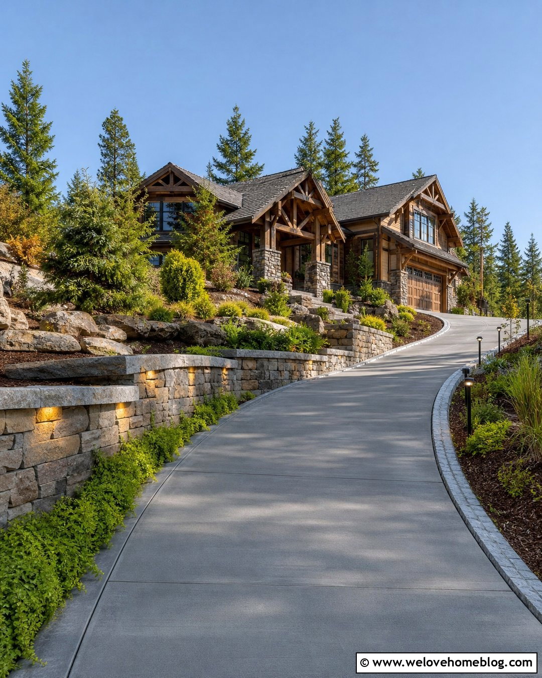 Driveway With Lighted Retaining Walls - 20 Lighted Driveway Ideas