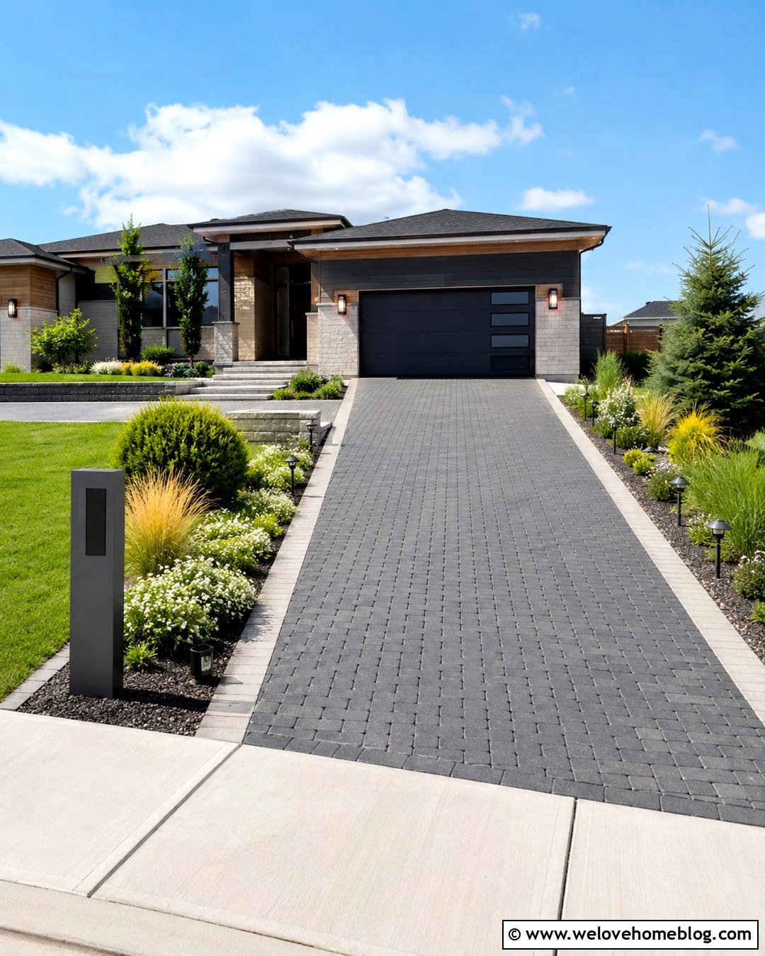 Driveway With Lighting And An Address Sign - 20 driveway small front garden ideas