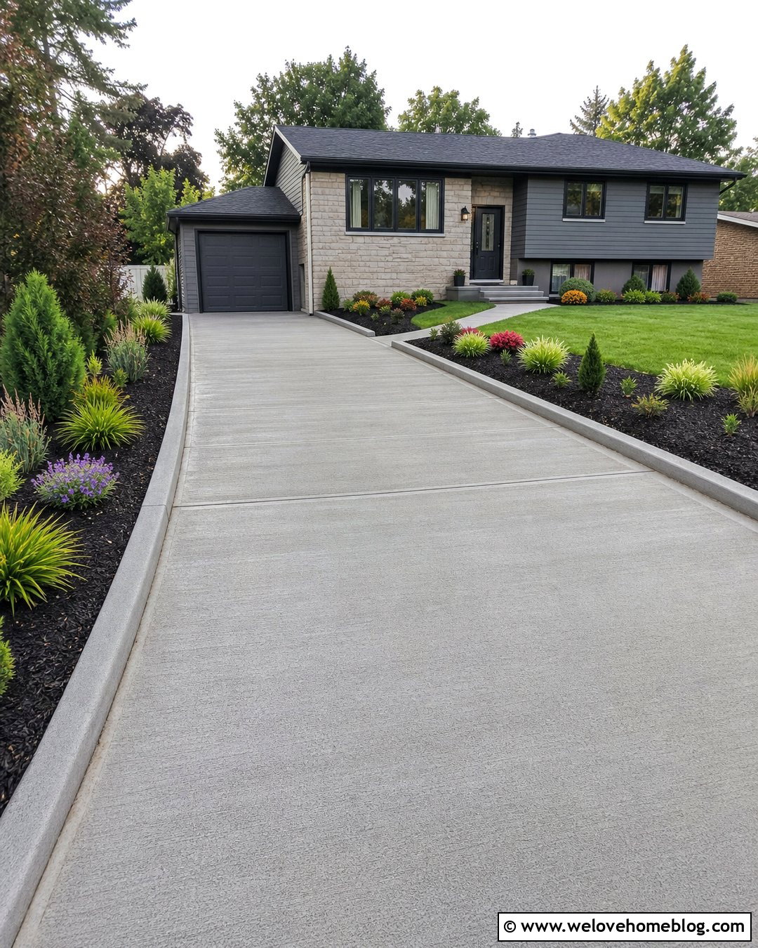 Driveway With Low Concrete Landscape Curb - 25 Driveway Curb Ideas