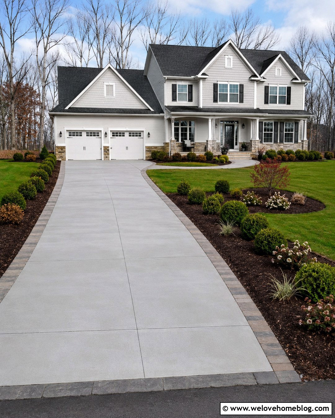 Driveway With Low Maintenance Evergreen Borders - 20 Driveway Landscaping On A Budget Ideas