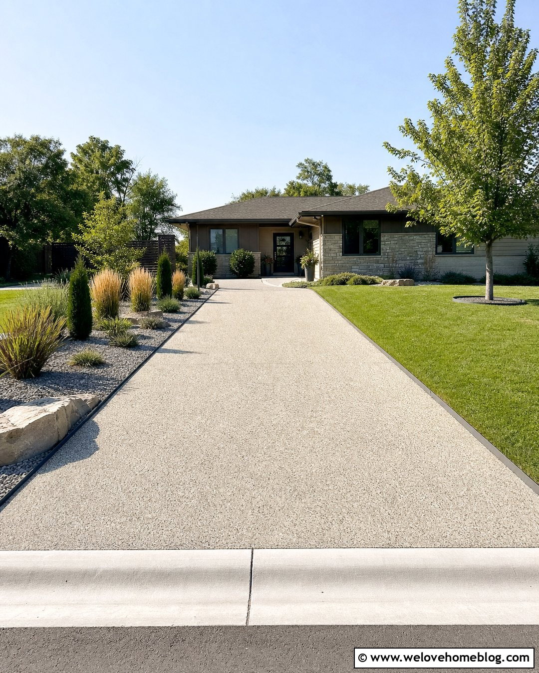 Driveway With Low Maintenance Landscaping - 50 Driveway Ideas
