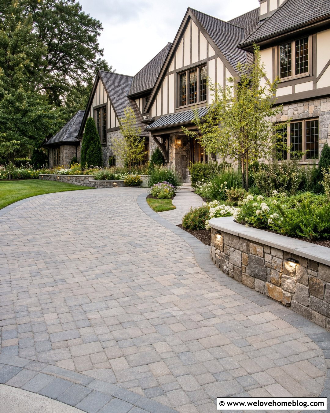 Driveway With Low Stone Walls And Garden Beds - 25 driveway decor ideas