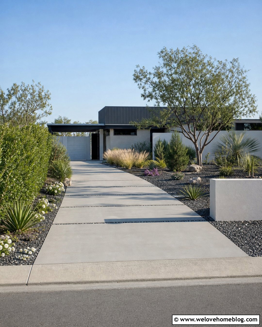Driveway With Mid Century Front Garden - 40 driveway front garden ideas
