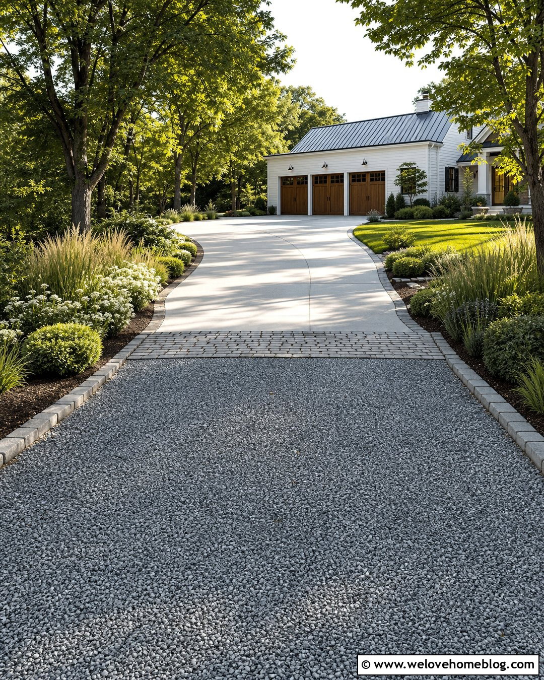 Driveway With Mixed Concrete and Gravel - 50 Driveway Ideas