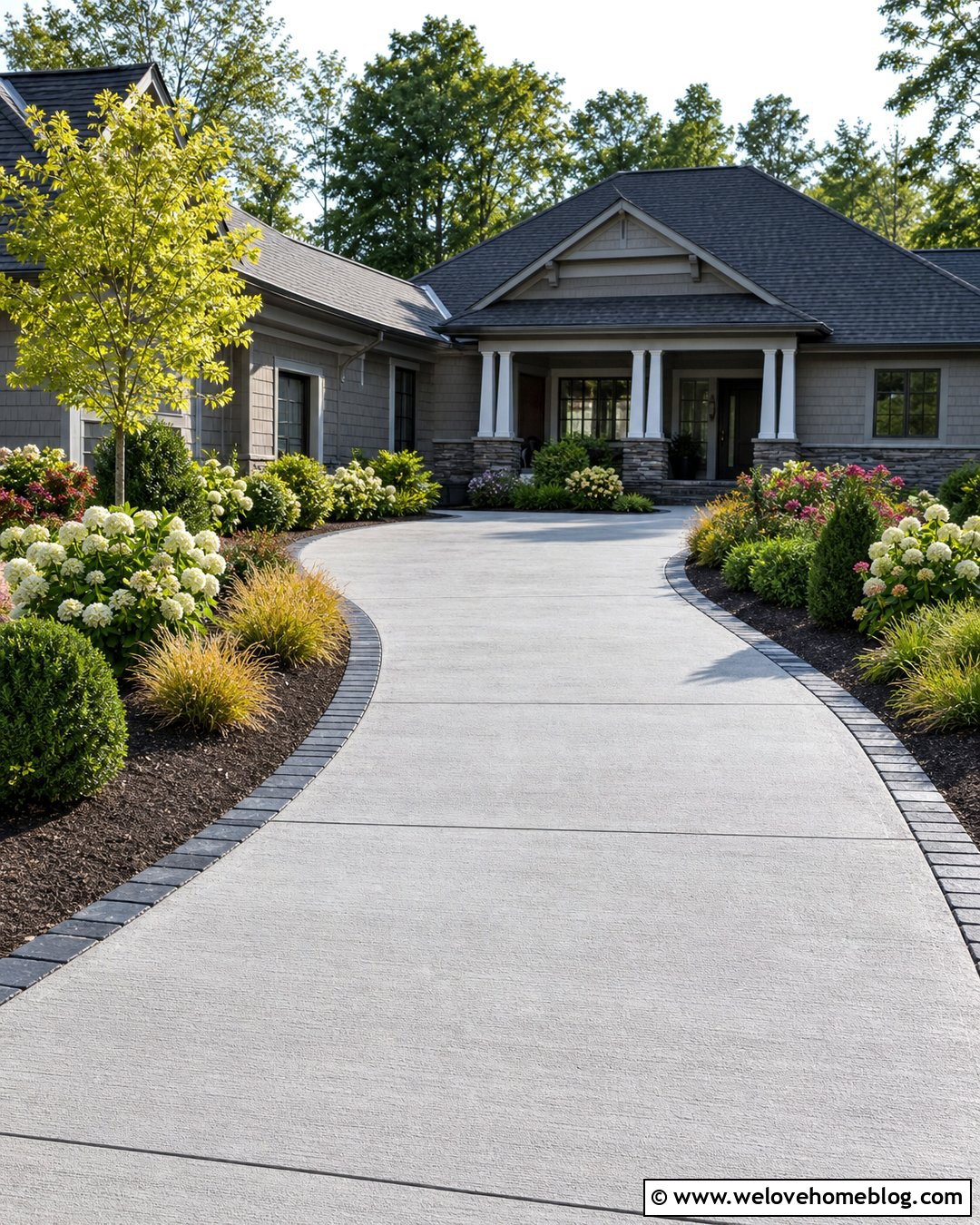 Driveway With Mixed Shrub Borders - 25 Front Yard Landscaping Driveway Ideas