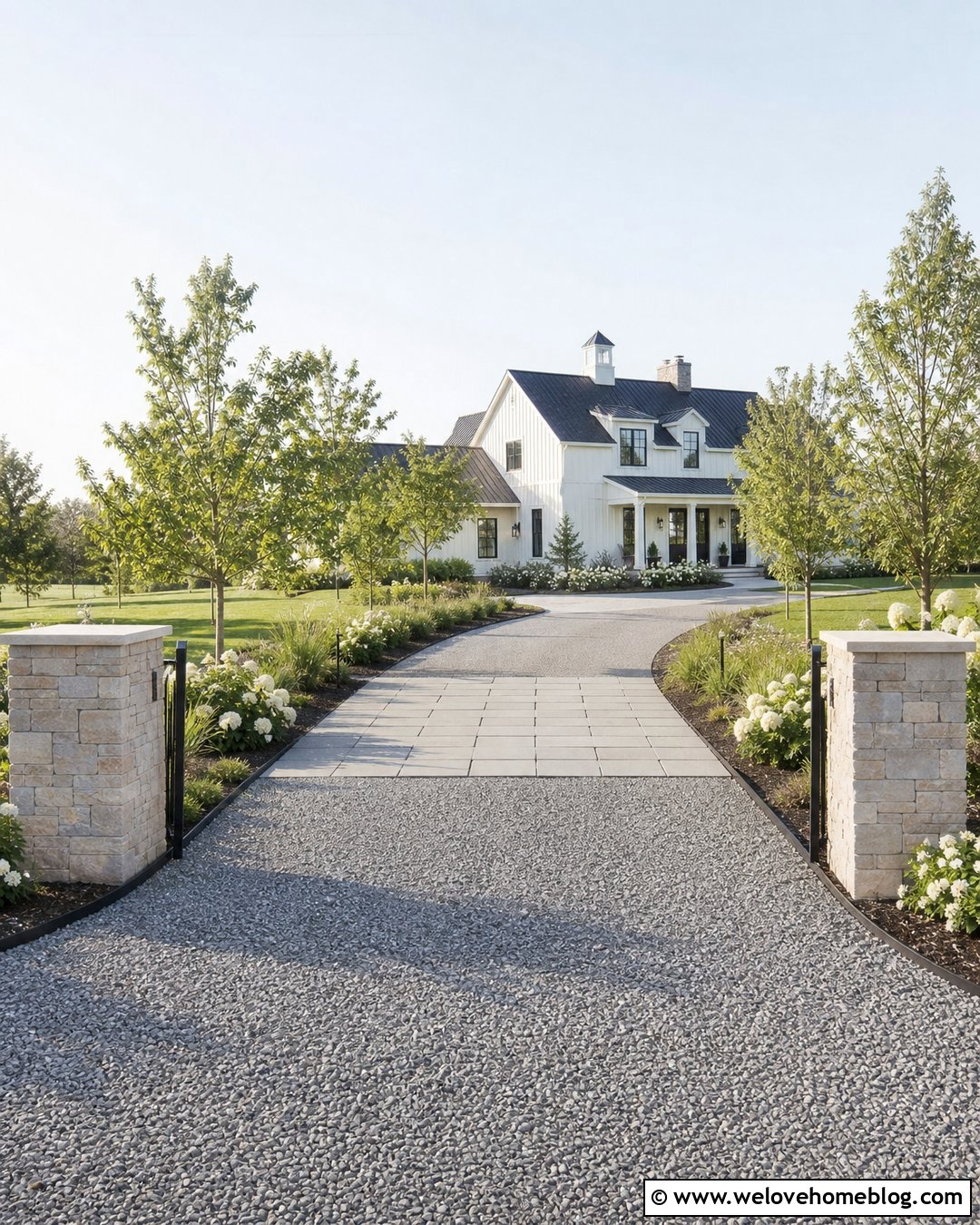 Driveway With Modern Farmhouse Landscaping - 50 Driveway Ideas