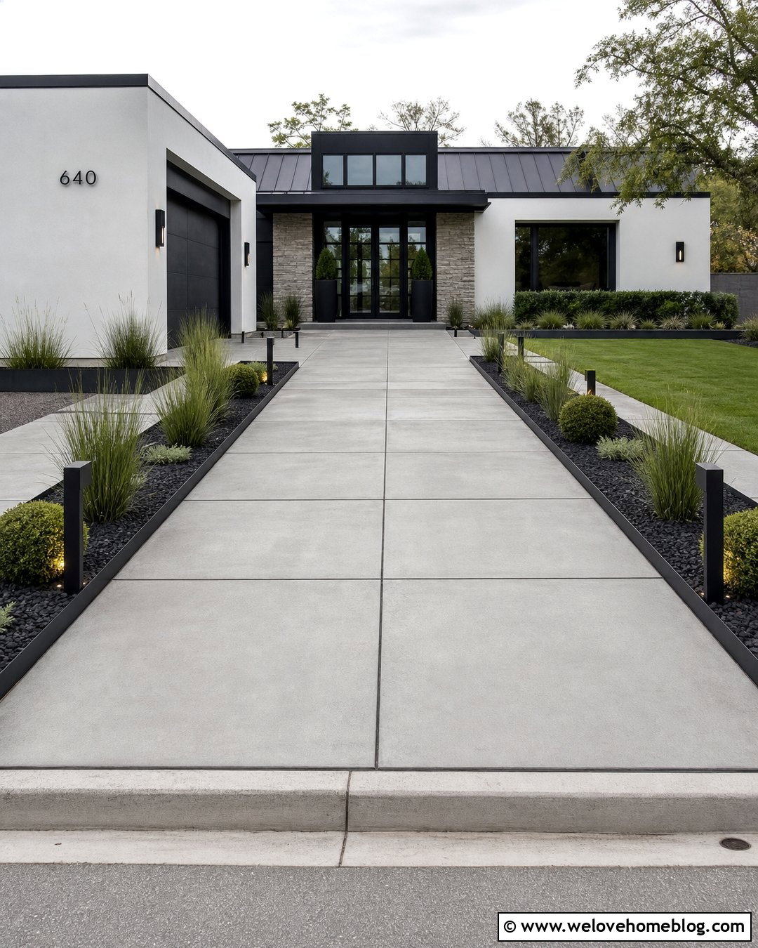Driveway With Modern Linear Planting Beds - 40 landscaping along driveway ideas