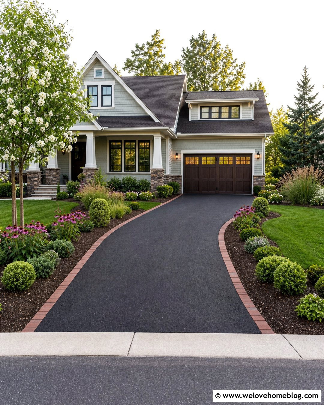 Driveway With Mulch Garden Borders - 50 Driveway Landscaping Ideas