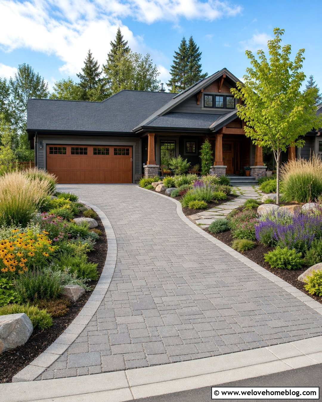 Driveway With Native Plant Borders - 30 front yard driveway ideas