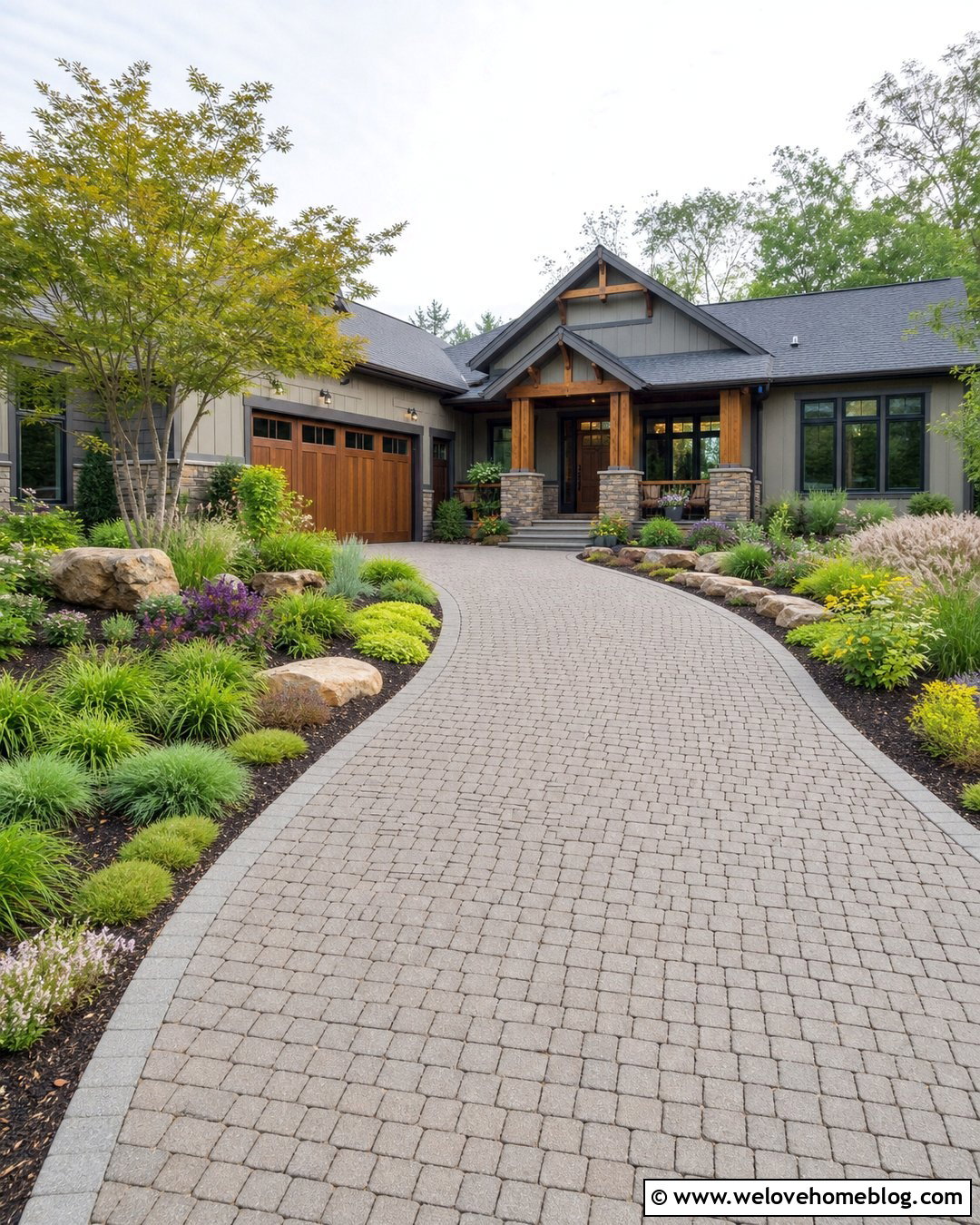 Driveway With Native Plant Borders - 40 Front Driveway Landscaping Ideas