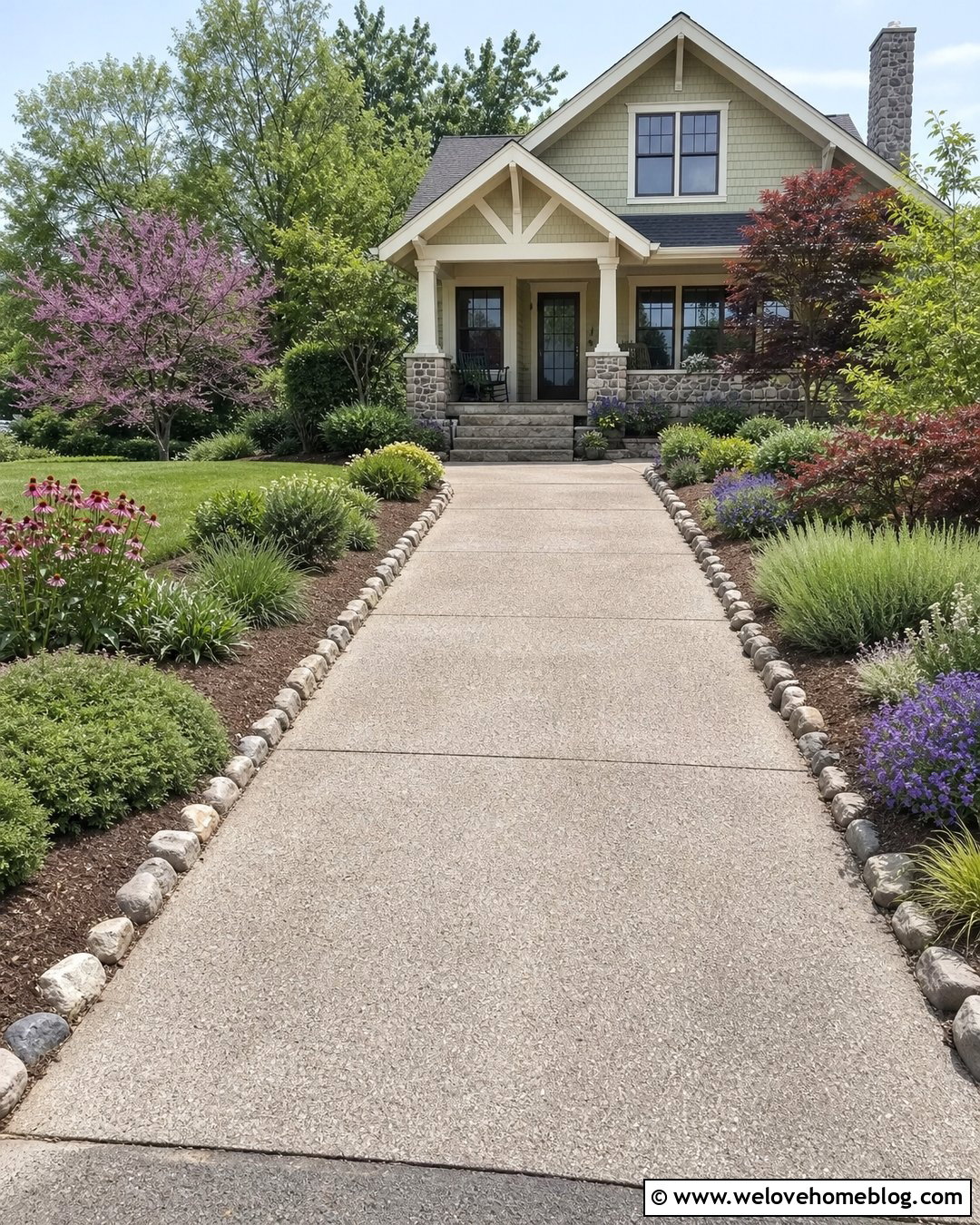 Driveway With Native Plant Borders - 50 Driveway Landscaping Ideas