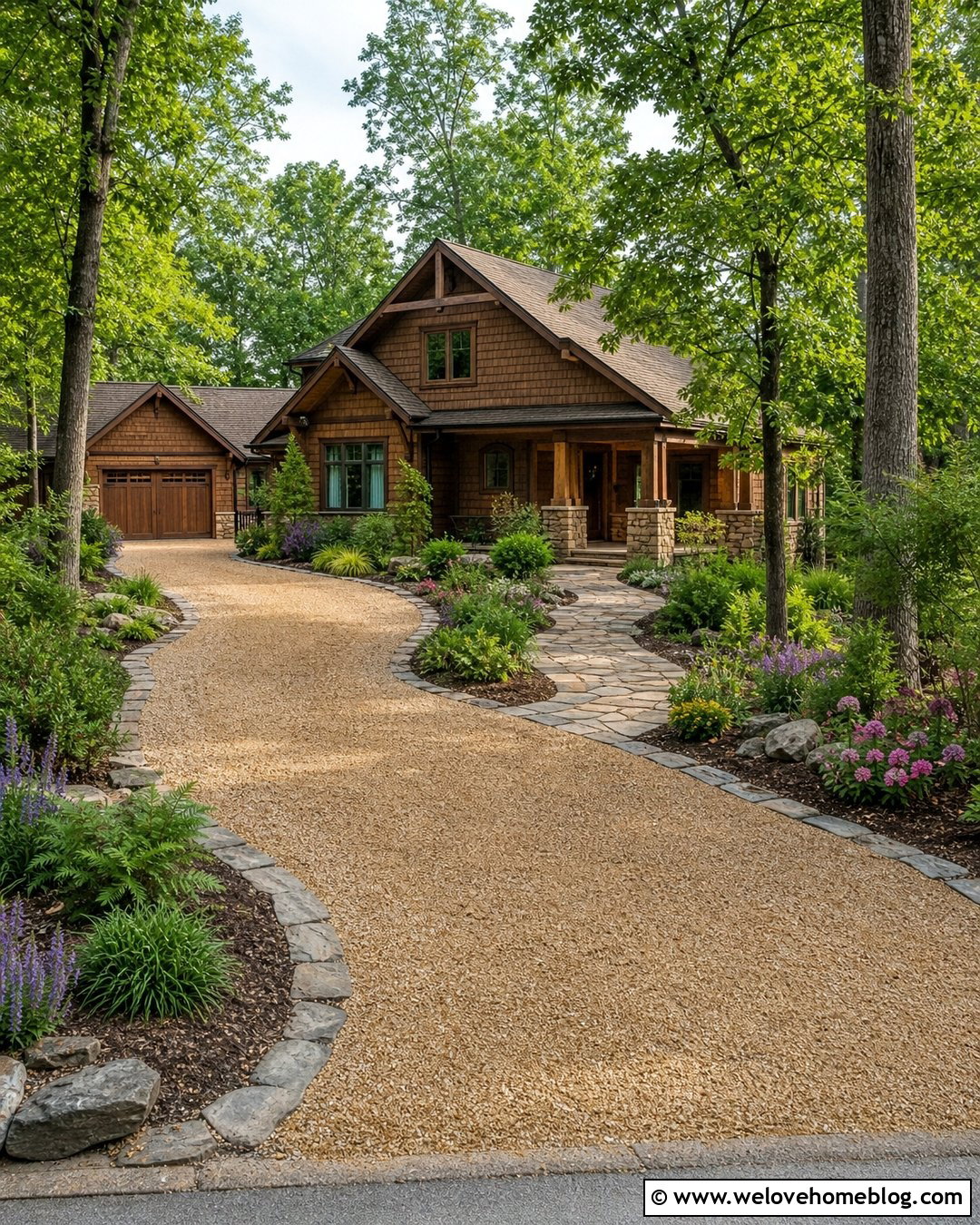 Driveway With Natural Stone Border - 50 Driveway Ideas
